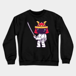 Cute Astronaut Samurai Warrior Holding Sword Cartoon Crewneck Sweatshirt